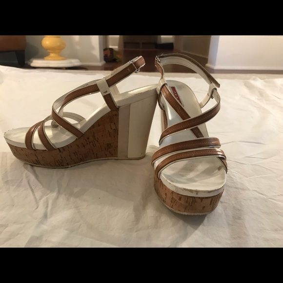 PRADA White Sport Platform Cork Sandal Wedge - Picture 4 of 5